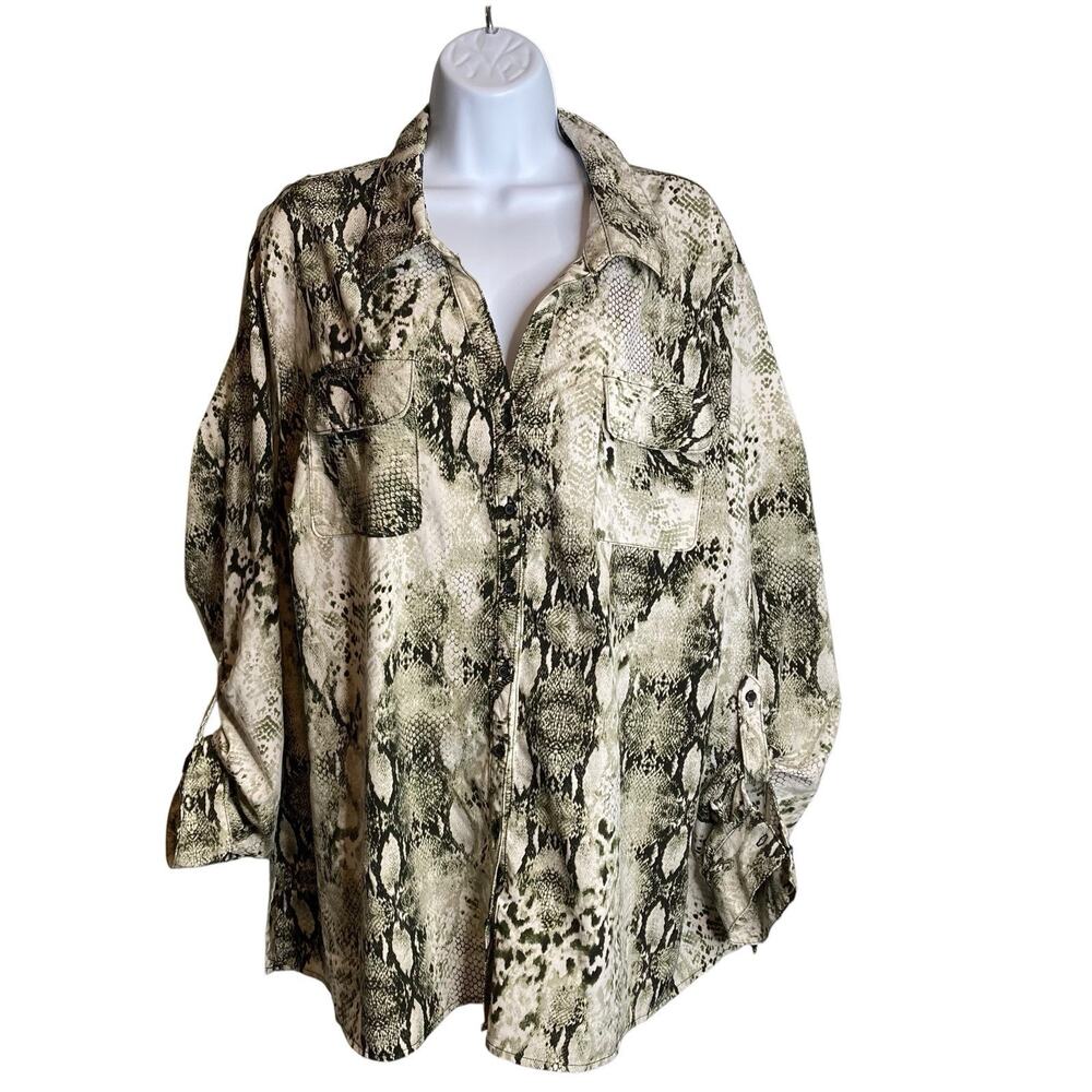 Studio Works Women's Python Snakeskin Print Blouse Size 3X Flowy Maximalist